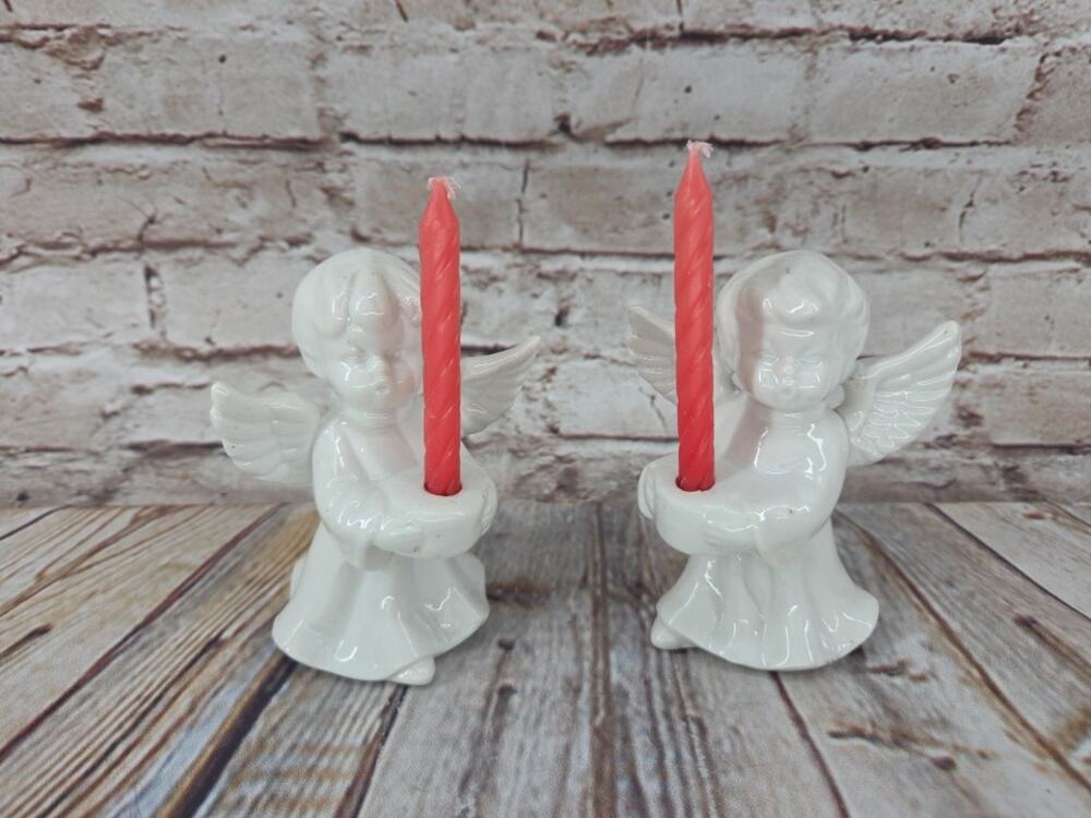 Vintage Set of Porcelain Cherub Candle Holders 4"